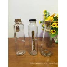 Haonai 350/500ml round shape glass coffee bottle juice glass bottle with cork